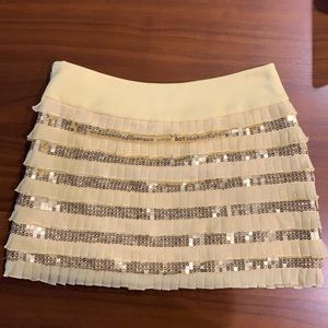 Bebe yellow chiffon and gold sequin ruffle skirt
